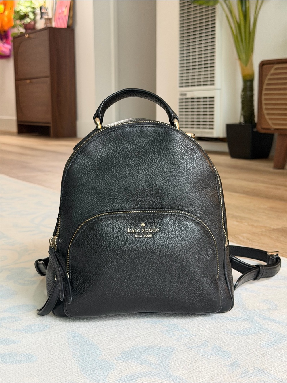 Kate Spade New York Jackson Leather Backpack Black Gold Hardware Like New/ EUC